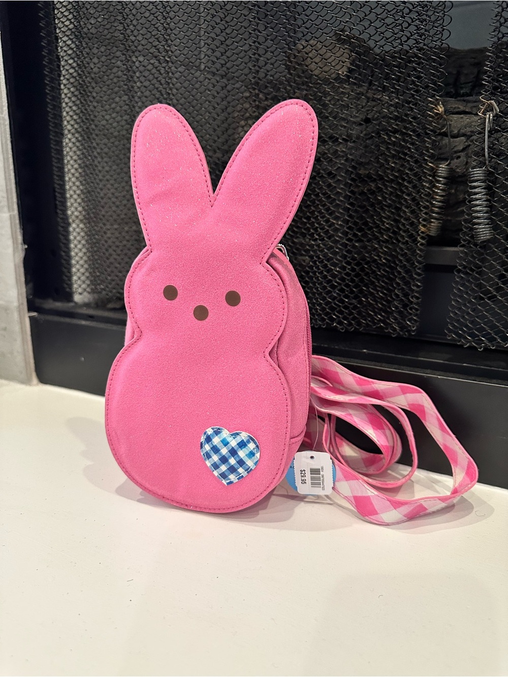 Bath & Body Works Pink Bunny Crossbody Bag with Blue Gingham Heart